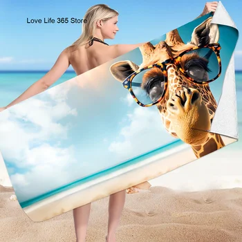 3D Žirafa Natisnjeni Plaži frotir Mikrovlaken Plavanje Brisače Prevelik Super Absorbent, Pesek Brezplačno Debele Brisače Domačega Tekstilnega