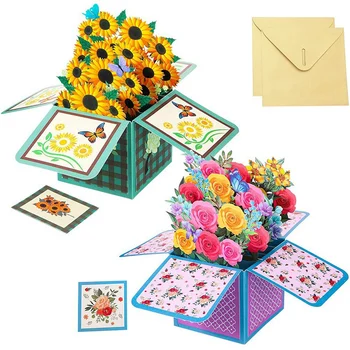 2 Kos Sončnično Cvet -Up Card Za materinski Dan 3D Šopek sredstva Za Mater Dan Mama Darila