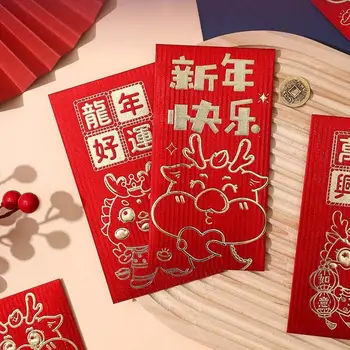 6Pcs/set Kitajsko Novo Leto Okraski Kitajski Zmaj Rdečo Ovojnico Blagoslov Besede Denarja Pakiranje Žep Srečen Vreča Denarja
