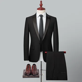 Luksuzni Moške Obleke 2023 Nova, v Črni Elegantni Gentleman 2 Kos Jopiči In Hlače Poročna Obleka, Modni Posel Moško Jakno Obleko