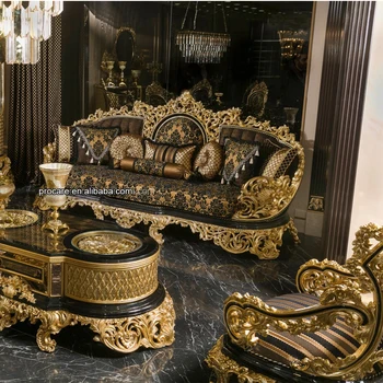 Luksuzni Starinsko Tradicionalno Črno Zlato Afriške Klasično Baročno Royal Ročno Izrezljane Kavč Nastavite Dnevni Sobi Pohištvo Set