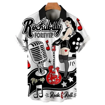 3d Letnik Havajske Srajce Za Moške Hip Hop Rocker Natisnjeni Rockabilly Fashion Majica Kratek Rokav Top Poletni Prevelik Moški Bluzo