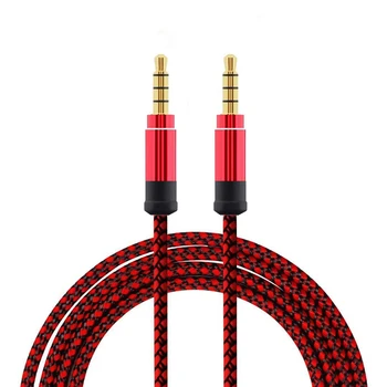 rdeča 1.5 metra visoko-kakovostni kovinski pleteni avdio kabel 3,5 mm AUX avdio kabel