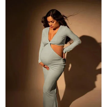 2023 NOVE Dolg Rokav Bodycon Porodniškega Maxi Stretchy Obleko je kot Nalašč Za Baby Boy Tuš Nosečnosti Elastična Obleke Za Foto Poganjki