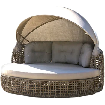 Po meri zunanji bivalni prostor stol kombinacija dvorišče luksuzni kavč rattan posteljo prosti čas s tendo debele rattan okrogla postelja