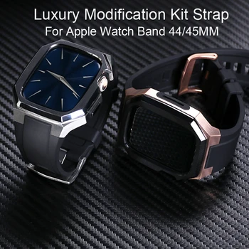Luksuzni Spremembe Kit Trak Za Apple Watch Band Series 9 8 7 45 mm 6 5 MP 44 Fluororubber Zapestnica iWatch 4 Correa Preuredi Mod