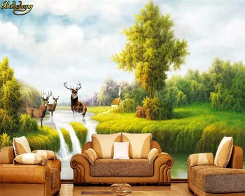 beibehang po Meri foto ozadje zidana ročno poslikano gozd Elk slap luči dekorativno slikarstvo de papel parede 3d