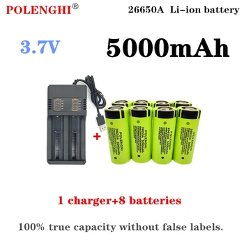 100% čisto nove,izvirne,kakovostne,res zmogljivosti 26650A 5000mAh 3,7 V litij-ionska baterija za polnjenje 26650 svetilka+polnilec