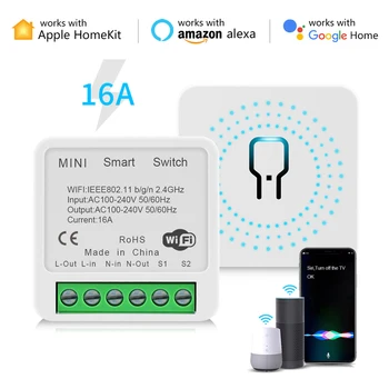 16A Homekit WiFi Smart Stikalo 2-način Nadzora Stikala Modul Mini Smart Breaker Siri Glasovni Nadzor Dela Z Alexa googlova Domača stran