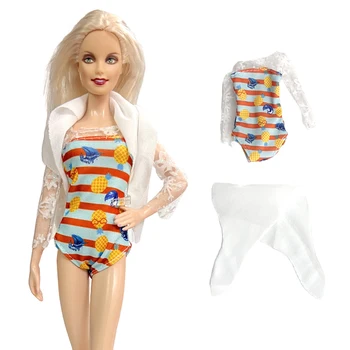 NK Uradni 1Set Novo poletje lutka kopalke: enodelne kopalke z ananas vzorec+okrasne plavanje brisačo Za Barbie Lutka