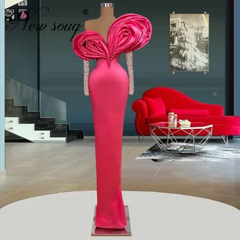 3 Modeli Ročno Cvet Večerne Obleke Arabski Afriške Dolgo Morska Deklica Prom Obleke Fuksija Beading Stranka Halje Vestidos De Gala