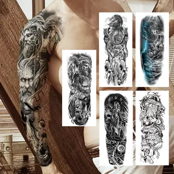 Bojevnik Vojske Začasne Tetovaže Rokav Za Moške Odrasle Realne Tiger Volk Demon Lobanje Ponaredek Tatoo Zelo Velike Polno Roko Tatoos