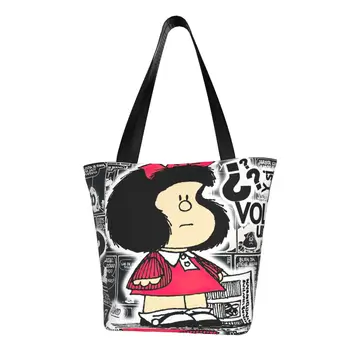 Po Meri Mang Mafalda Platno Nakupovalna Torba Ženske Večkratno Uporabo Z Živili Risanka Quino Strip Shopper Tote Vrečke