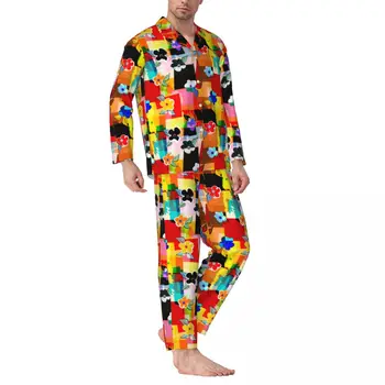 Mavrične Barve Sleepwear Jeseni Moderni Grafiti Oblikovanje Priložnostne Prevelik Pajama Nastavite Moških Dolg Rokav Srčkan Prosti Čas Tiskanja Doma Obleko