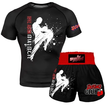 Otrok telesno vadbo Sanda Moške hlače za boks MMA BJJ Muay Thai hlače, Kratek rokav boj hlače Šport T-shirt