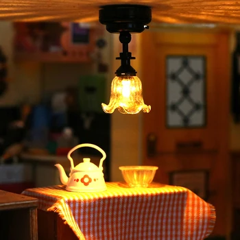 1:12 Lutke Miniaturni Simulacije LED Svetilka Stropna Luč Lestenec Domačo Razsvetljavo Model Dekor Igrača, Lutka Hiša Dodatki