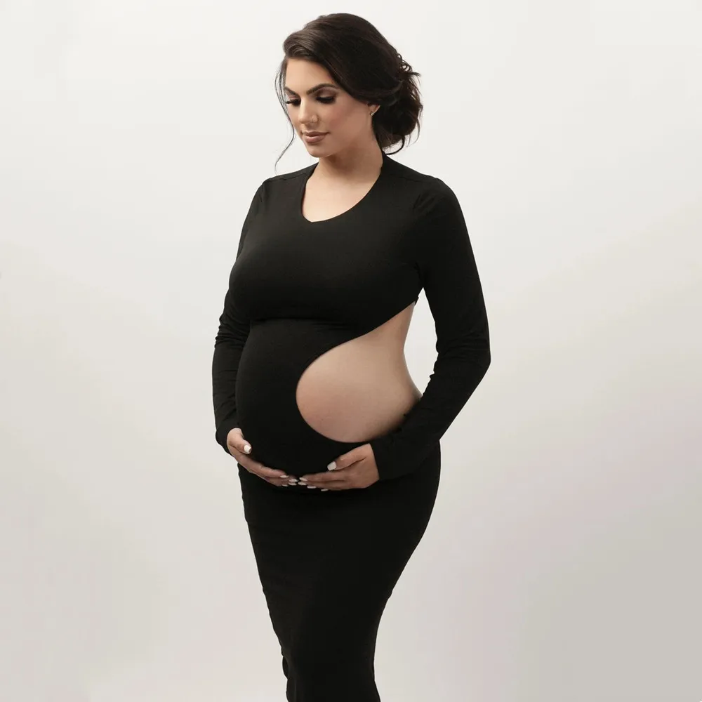 Stretchy Porodniškega Fotografije Seksi Obleko Votlih Iz Razkrivajo Trebuh Nosečnice Dolgo Oplaščeni Obleko Foto Studio Oblačila
